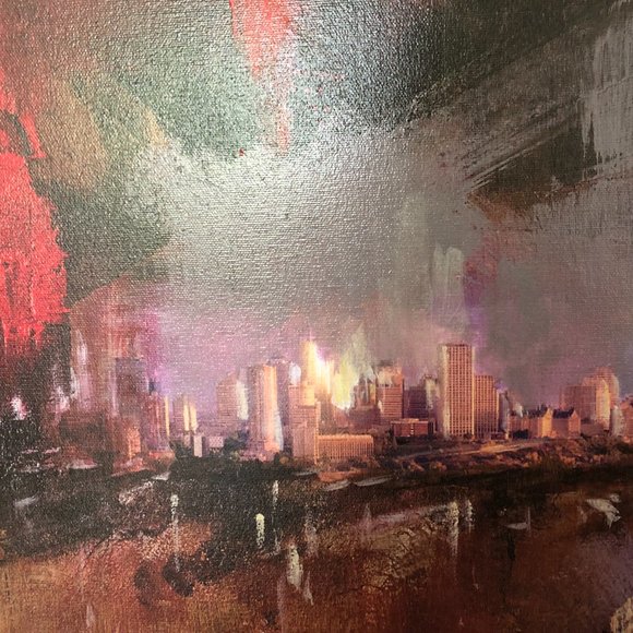 Anna Razumovskaya: 30”x30” Hand embellished Giclee on canvas, Cityscape - Picture 3 of 6